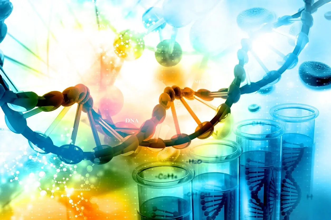 A colorful image of dna and glasses.